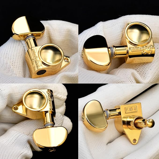 FRETJOYB Guitar Tuning Pegs 3x3 Standard Guitar Tuners Acoustic or Electric Guitar Tuning Keys Replacement 18：1-Gold(3R+3L)