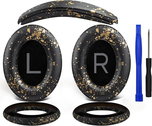 SOULWIT Replacement Kit for Bose QuietComfort 45 (QC45)/Quiet Comfort 35 (QC35, QC35II)/QC SE/QC Wireless Headphones, Ear Pads Cushions + Headband + Silicone Earpads Cover Protector - Black Gold