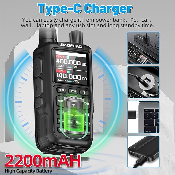 Baofeng Ham Radio Handheld UV-5R MINI-5 Rechargeable Walkie Talkies Long Range for Adults Two Way Radio Dual PTT APP Programming Copy Frequency NOAA with USB-C Charging Hunting Survival Gear