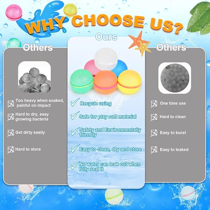 98K Reusable Water Balloons 12 Pcs with Mesh Bag, Pool Beach water Toys for Boys and Girls, Outdoor Summer Toys for Kids Ages 3-12
