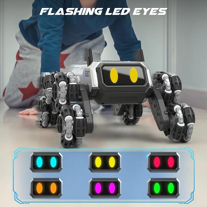 SIMREX Robot Dog RC Stunt Car Toys - Gesture Sensing Remote Control car with Mecanum Wheels, LED Eyes, 3 Sound Effects, Birthday Gift for Kids Boys Girls