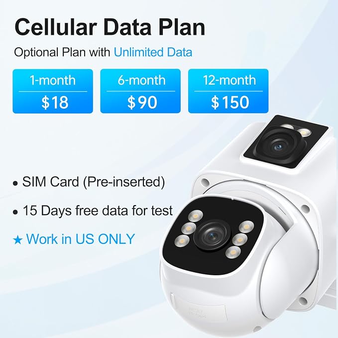 4G LTE Cellular Security Camera: Dual Lens Solar Outdoor Camera No WiFi 24/7 Recording with 32GB SD Card PTZ Night Vision Human Detection for Farm Cabin Construction Site Remote Property