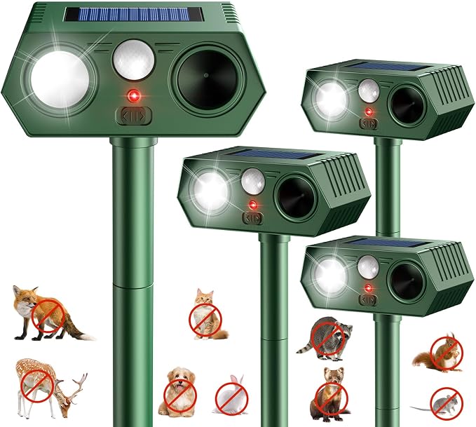 2026 Upgraded Solar Ultrasonic Animal Repellent Outdoor, Deer Repellent Devices Waterproof, Motion Activated Cat Repellent Outdoor, Squirrel Raccoon Skunk Rabbit Dog Bird Deterrents for Yard