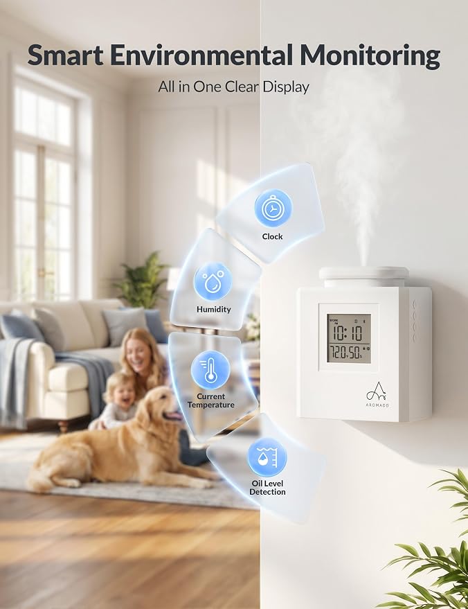Aromadd U4 Smart HVAC Scent Diffuser for Home – 3000 Sq Ft Waterless Essential Oil Diffuser with Cold Air Tech, Whole House & Hotel Collection Scent Air Machine with Clock & Environmental Display