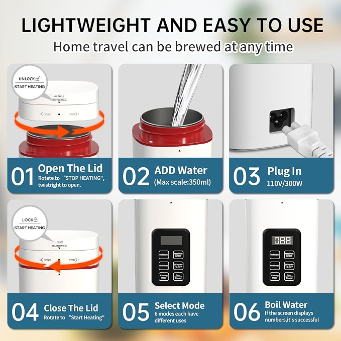 Travel Electric Kettle Portable 304 Stainless Steel LED Display Temperature Adjustable BPA Free Child Lock Mini Kettle,Small Hot Water Boiler Auto Shut-Off