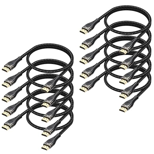Short HDMI Cable 2FT 10-Pack 10K 8K 4K, HDMI 2.1 Cable 2 Foot 48Gbps Ultra High Speed Braided HDMI Cord 8K@60Hz, 4K@120Hz, eARC, HDR10+, HDCP2.3 for Monitor/HDMI Switch/Camera/TV Box/HDTV