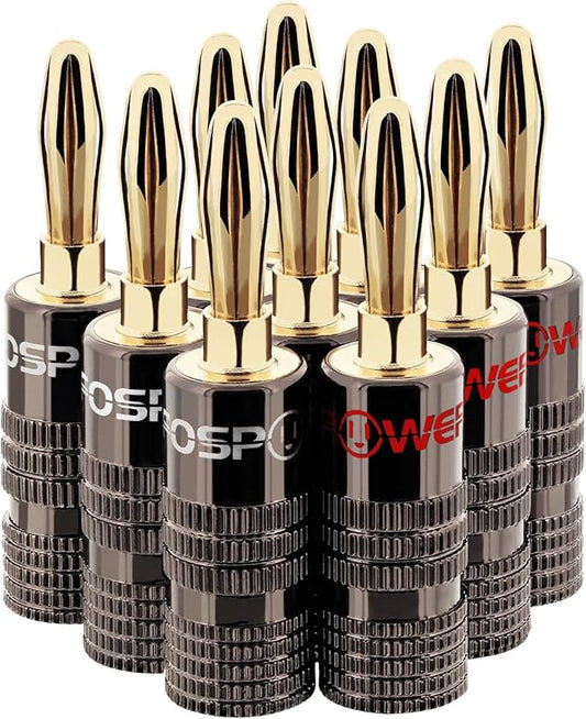 FosPower Banana Plugs 5 Pairs / 10 pcs, Closed Screw 24K Gold Plated Speaker Plug Connectors for Speaker Wire, Wall Plate, Home Theater, Audio/Video Receiver, Amplifiers and Sound Systems