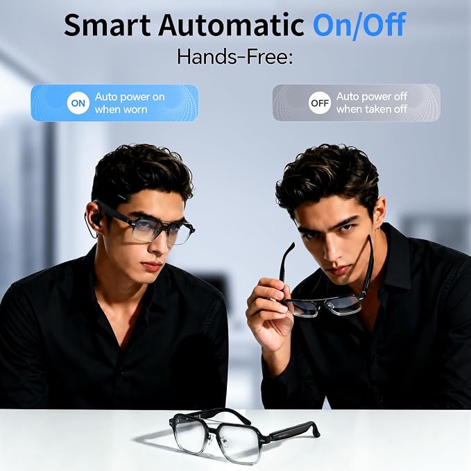Aviator Smart Glasses for Men & Women, Audio Bluetooth Glasses, Wear Induction Power On/Off, Touch Control, Photochromic Lens, Smart Sunglasses, Music, Hands-Free Calls, UV/Blue Light Protection
