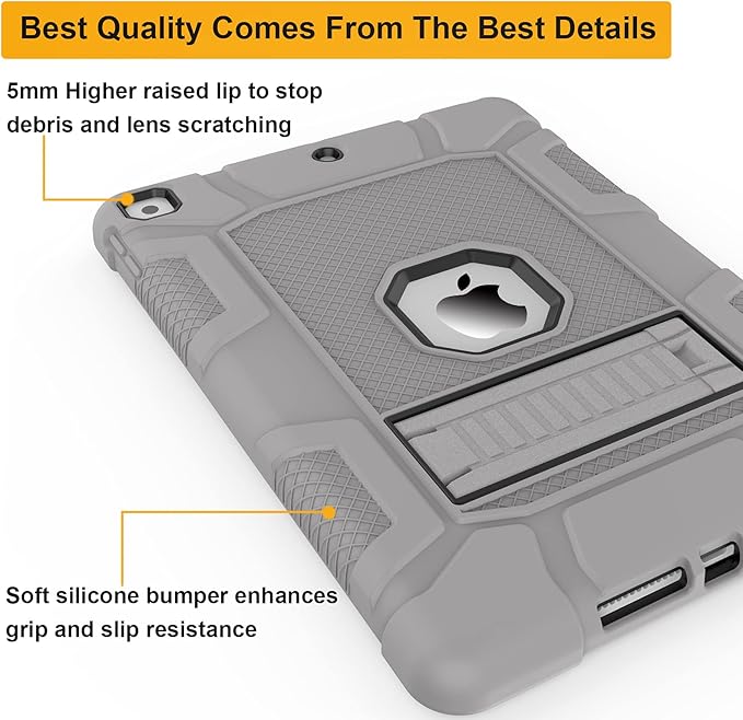 Rantice iPad Case, Hybrid Shockproof Rugged Drop Protection Cover with Kickstand for 10.2'' iPad (2021/2020/2019) (Gray+Black)