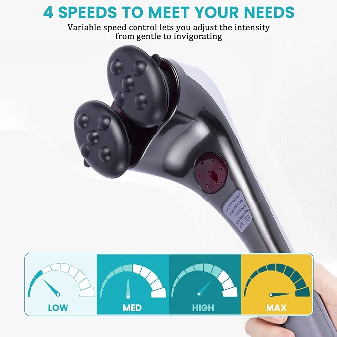 Dual Head Handheld Percussion Massager with Heat, Electric Deep Tissue Back Massager for Neck, Shoulder, Back, Leg & Full-Body Muscle Relief, Ideal Gift for Parents