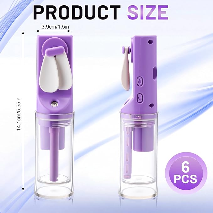 6 Pack Portable Misting Fan Handheld Rechargeable Fan Mini Battery Operated Fans with 4 Speeds Water Mist for Women Men Home Office Travel Makeup Outdoor(Purple)