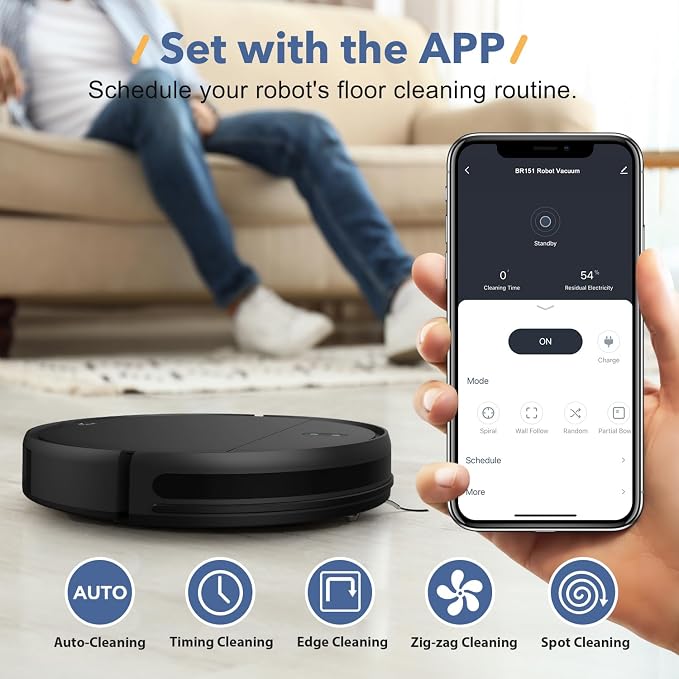 Robot Vacuum and Mop Combo, 2-in-1 Robotic Vacuum Cleaner with Strong Suction, Self-Charging, APP/Alexa/Remote Control, Ideal for Hard Floor, Pet Hair, Carpet, Long Runtime, Slim Design