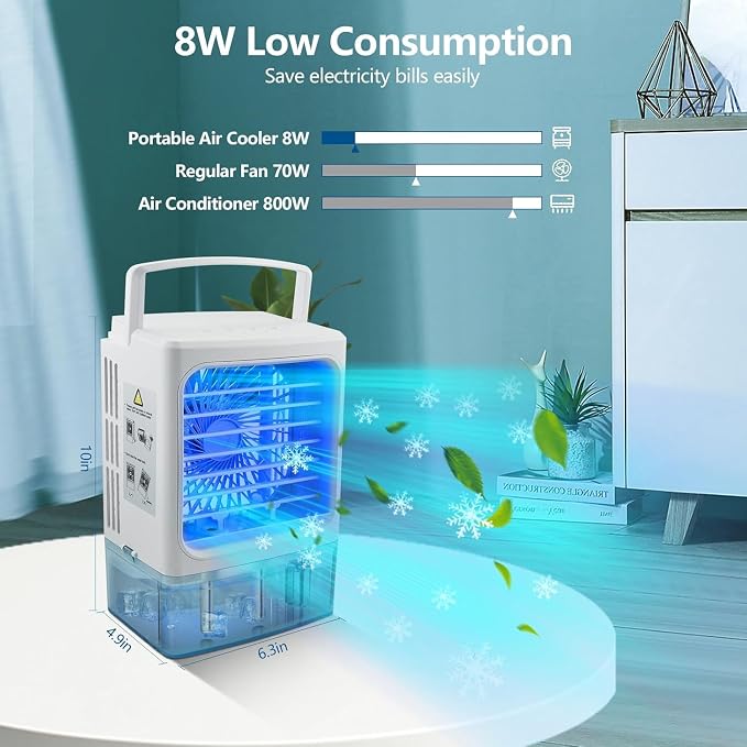 Portable Air Conditioners, 3 Speeds 2 Mist Modes Portable AC Unit with 900ml Water Tank,7-Color Lights Evaporative Cooler Blow Cold Air, Mini Car Cooling Fan for Bedroom RV Desk Office Indoor