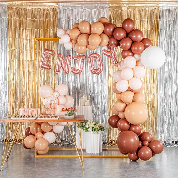 Restaurantware-Balloonify Balloon Garland Set, 1 Party Decoration Kit - 138 Pcs, With Chain, Brown, Beige, & White Latex Balloon Arch Kit, Includes Glue Dots, And Fishing Line