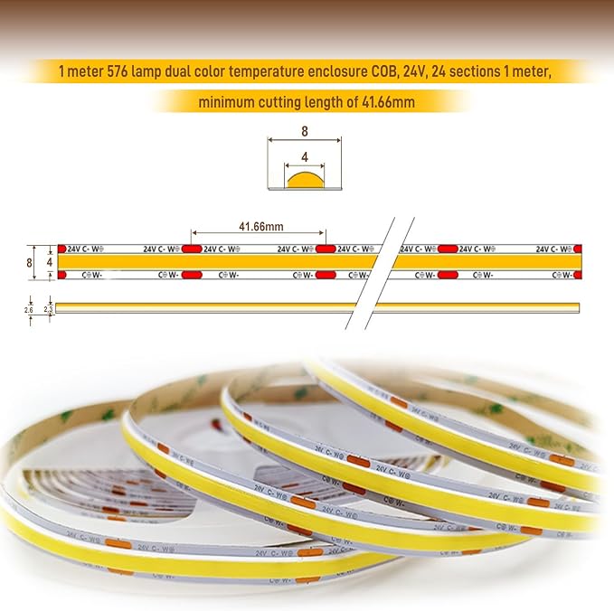 Pandery COB LED Strip Light,CCT Dimmable Strips Light,2700K-6500K,16.4ft/5m,8mm Wide,CRI90+ 24V LED Strips Kit with Bluetooth APP Control/Music Mode,for Bedroom,Kitchen,DIY Lighting