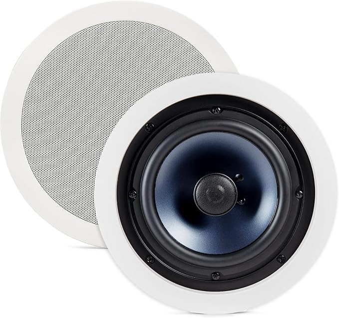Polk Audio RC60i 2-Way Premium in-Ceiling 6.5" Round Speakers, Set of 2 Perfect for Damp and Humid Indoor/Outdoor Placement - Bath, Kitchen, Covered Porches (White, Paintable Grille) (Pack of 8)