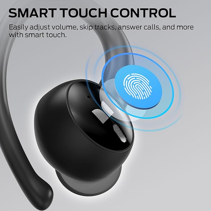Monster N-Lite 216 Wireless Earbuds, Sports Earbuds with Earhooks, Noise Cancelling Headphones, Stereo Deep Bass Over Ear Buds 48H Playtime, IPX6 Waterproof Earphones for Sports/Running/Workout（Black）