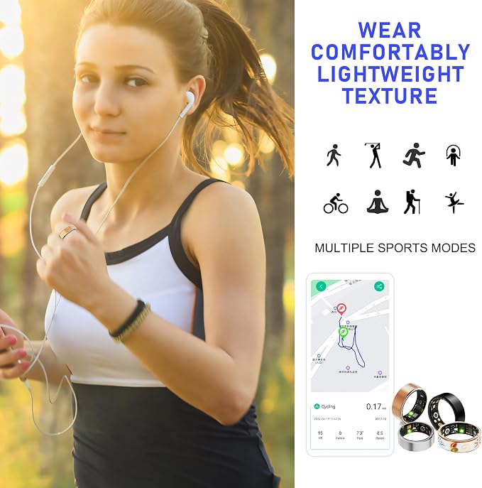 Smart Ring for Women & Men,Fitness Tracker with Heart Rate,Blood Oxygen,Blood Pressure,Sleep Monitoring, Step Counting,IP68 Waterproof,Black 8# for iPhone and Android,No Subscription