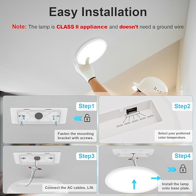 VOLISUN 8Pack 5CCT LED Flush Mount Ceiling Light, 7 inch Dimmable Ultra-Thin LED Ceiling Light Fixture, 3000K-6500K Selectable, 15W LED Ceiling Lights for Bedroom, Kitchen, Closet and Hallway (White)