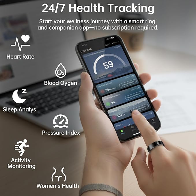 Smart Ring for Women & Men, Fitness Tracker Ring with Heart Rate Monitor, HRV, Sleep Tracking, No Subscription Fee, 10ATM Waterproof Activity Ring for Android & iPhone (Lavender Pink, 8)