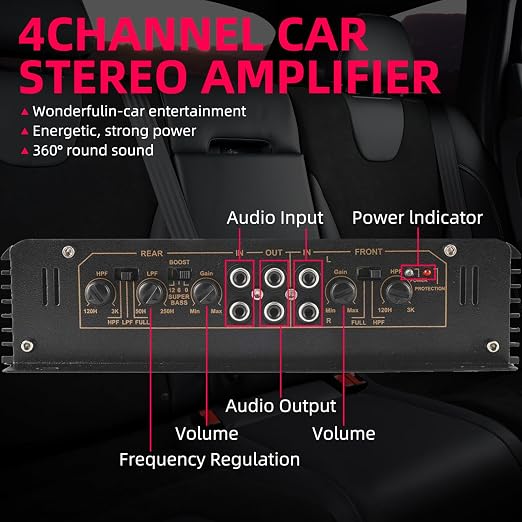 YaeCCC 4-Channels 4500W Car Power Amplifier Class A/B Car Audio Stereo Amplifier
