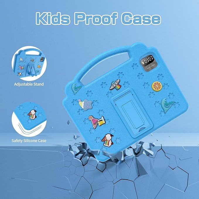 10 Inch Kids Tablet with Case, Android 15 Tablets for Age 3-12, 64GB Educational Pad,Parental Control, 5G WIFI6, Dual Camera, 6000mAh, Bluetooth (Blue)