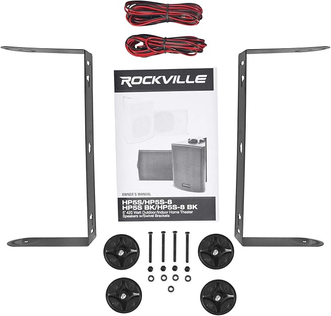 Rockville HP5S-8 BK (2) 420W 5.25" Outdoor/Indoor Wall Mount Speakers, 8-Ohm, Weather Resistant, Swivel Brackets, Paintable Grill, Perfect for Patios and Home Theater