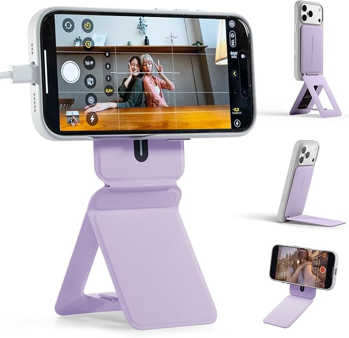MOFT Phone Stand, Magnetic Phone Tripod Stand Stain-Resistant MOVAS Leather & Angle Adjustment & Strong Magnets Tripod for iPhone 17/16/15/14/13/12 (Included Metal Ring)-Peony