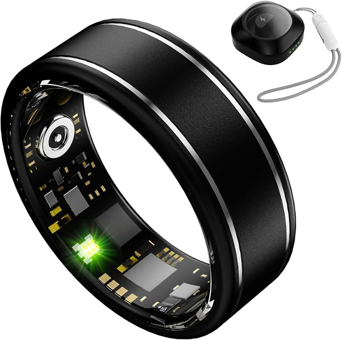 Smart Ring for Men Women – Fitness Tracker Ring with Heart Rate, SpO2, Blood Pressure, Sleep Monitoring, Step & Calorie Counter, No Subscription Fee, iOS & Android Compatible (Black, 9)