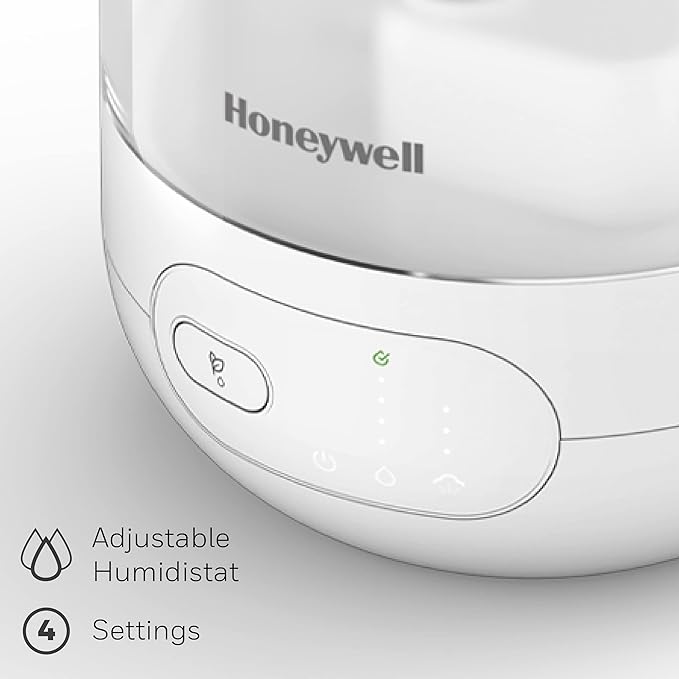 Honeywell Ultra Comfort Cool Mist Humidifier With Humidistat, 1.5 Gal Tank, No Filter, Digital Controls, Cleaning Brush Included, Ultra Quiet, Use With Essential Oils, White, HUL565W