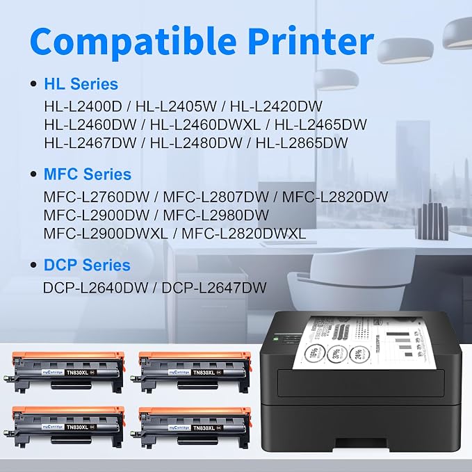 myCartridge Compatible Toner Cartridge Replacement for Brother DCP-L2640DW TN830XL TN830 TN830 XL TN-830 TN-830XL Toner 4PK Use for HL-L2460DW MFC-L2820DW HL-L2405W HL-L2480DW Printer