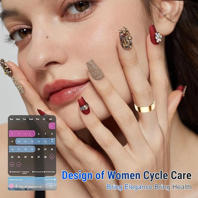 Smart Ring Fitness Tracker for Women & Men, Heart Rate, Blood Oxygen, Blood Pressure, Sleep & Step Monitor, IP68 Waterproof Health Ring, Compatible with iPhone