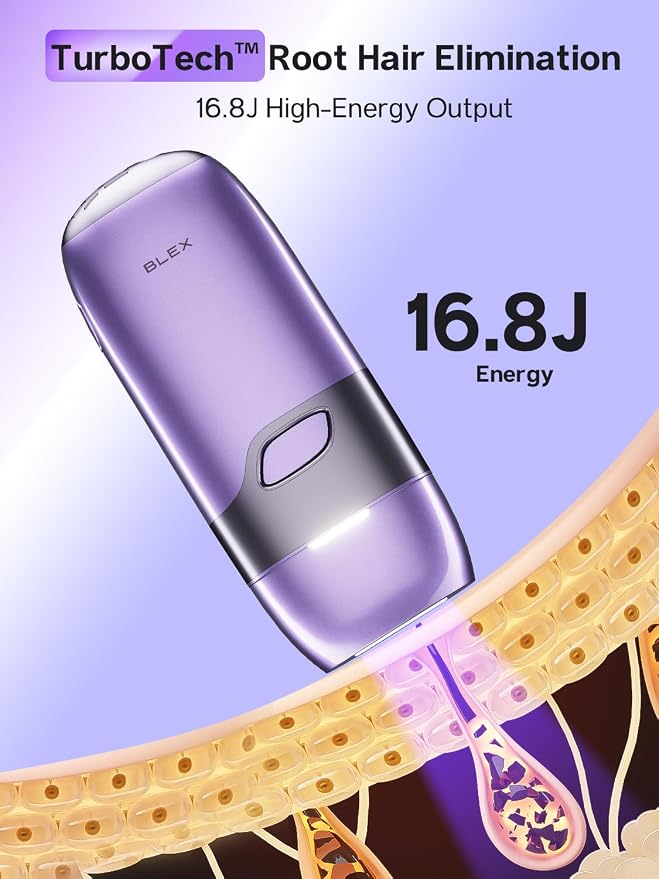 Blex Mini Laser Hair Removal for Women and Men, IPL Laser Hair Removal Device, 201g Mini-Sized Design, 2 in 1 with Skin Rejuvenation, Painless at-Home Hair Remover, Purple