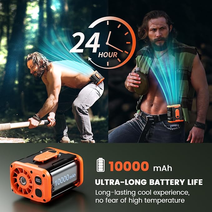 coldSky Upgraded Waist Fan Clip On, Wearable Belt Personal Fan with Light, 5 Speeds Strong Airflow Cooling for Outdoor Jobsite Camping Travel