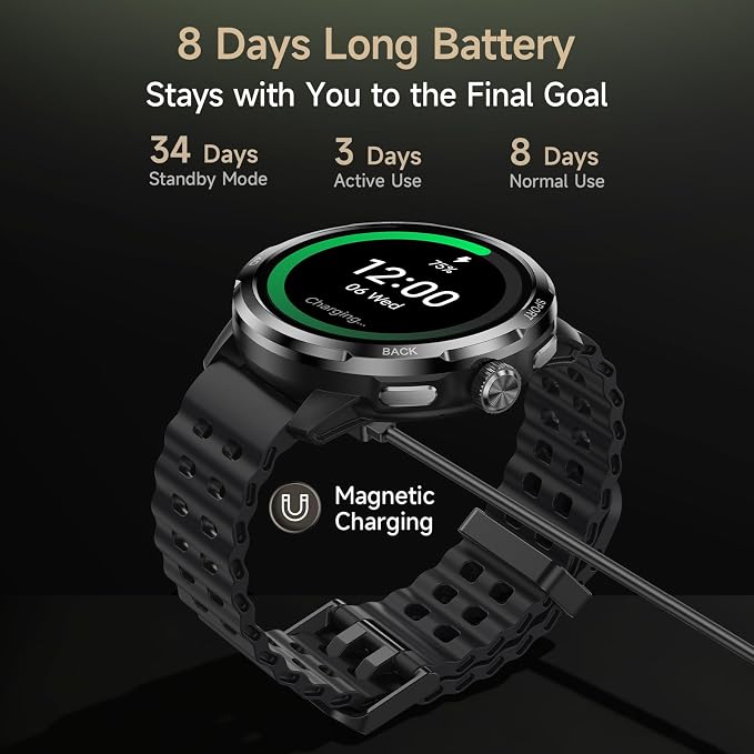 Ulefone Armor Watch Pro Military Smart Watches for Men, 1.50" AMOLED Corning Screen, 5ATM Waterproof MIL-STD-810H, 100+ Sports Modes/GPS/AI/Heart Rate/Sleep/SpO2 Monitor, Men's Fitness Tracker Watch