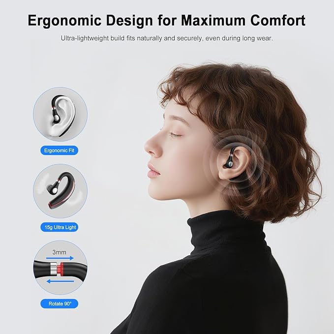 SneKa Bluetooth Headset, Wireless Bluetooth Earpiece with 500mAh Charging Case, 72-Hour Talk Time, and for iOS/Android Phones, V5.3 Hand-Free Headphones for Trucker, Office,Business