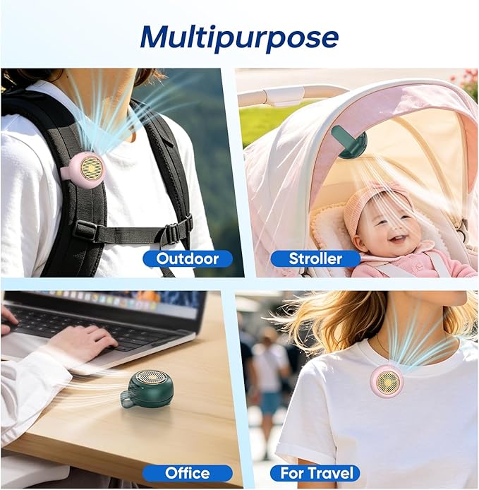 Mini Clip-On Fan with Quiet Operation, 360° Rotation and LED Speed Display, 5 Adjustable Wind Speeds, Ultra Light Portable Personal Fan for Daily Indoor Outdoor Use 1White&1Pink