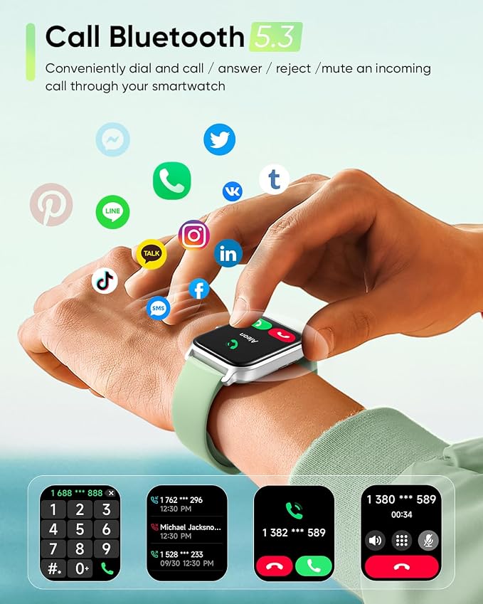 Fitpolo Smart Watch for Men Women Android, Alexa Built-in [1.8" HD Screen] IP68 Waterproof Fitness Watch Bluetooth Call for Android & iPhone with Heart Rate/Sleep/SpO2 Monitor - Green