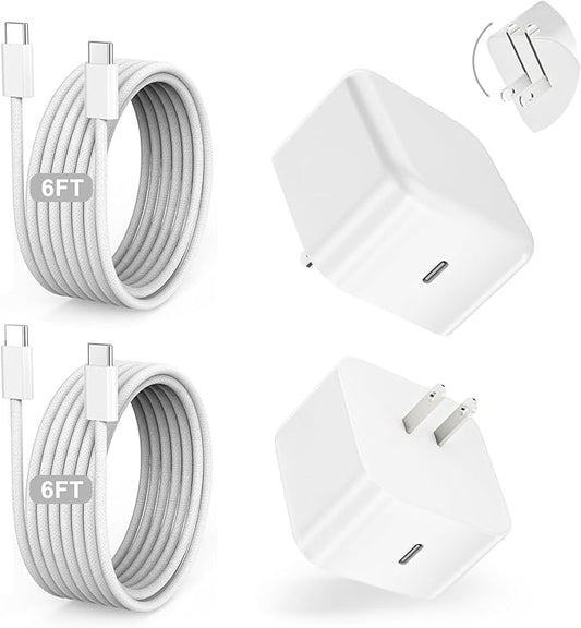 iPhone 17/16 Fast Charger,2Pack 40W Dynamic USB C Charger Block Foldable Power Adapter with 60W Max Fast Charging&6FT USB C Woven Charging Cable Cord for iPhone 17 Pro Max/Air/16e/15,iPad Pro/Air/Mini