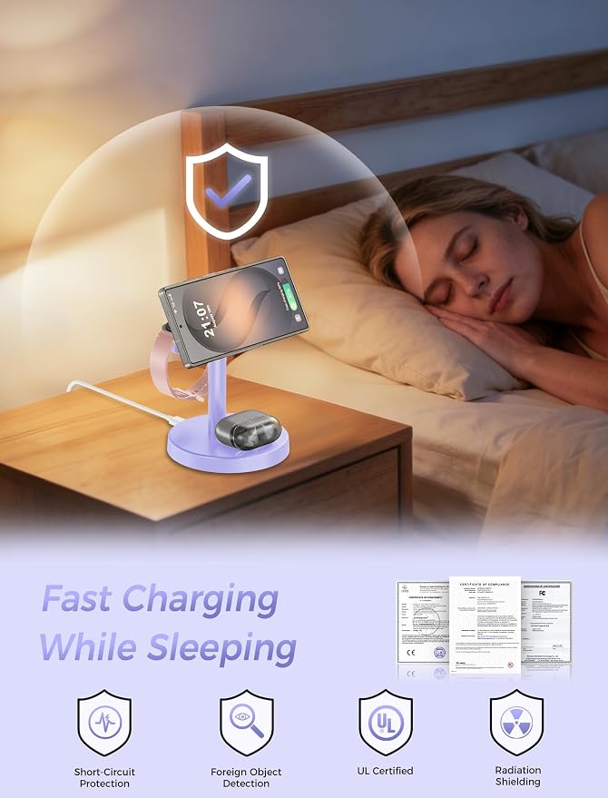 Magnetic Wireless Charger for Samsung, 3 in 1 Super Fast Charging Station Compatible with MagSafe, Phone Charger Stand for Samsung Galaxy S26 Ultra S25 Z Fold/Flip 7, Watch Ultra 8 7 6, Buds 4/3 Pro