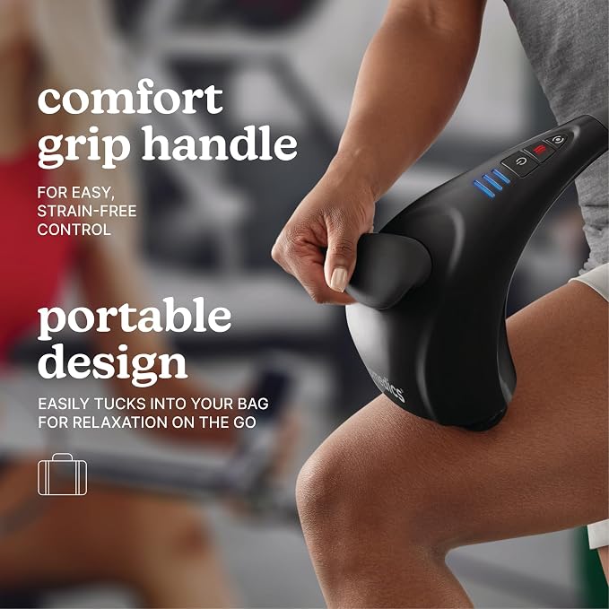 Homedics Handheld Back Massager with Heat, Deep Tissue Percussion Massager for Neck, Shoulders & Body, 4 Custom Attachment Sets, Dual Node Massage, 3 Speeds, Comfort Grip Handle, Twin Percussion Pro