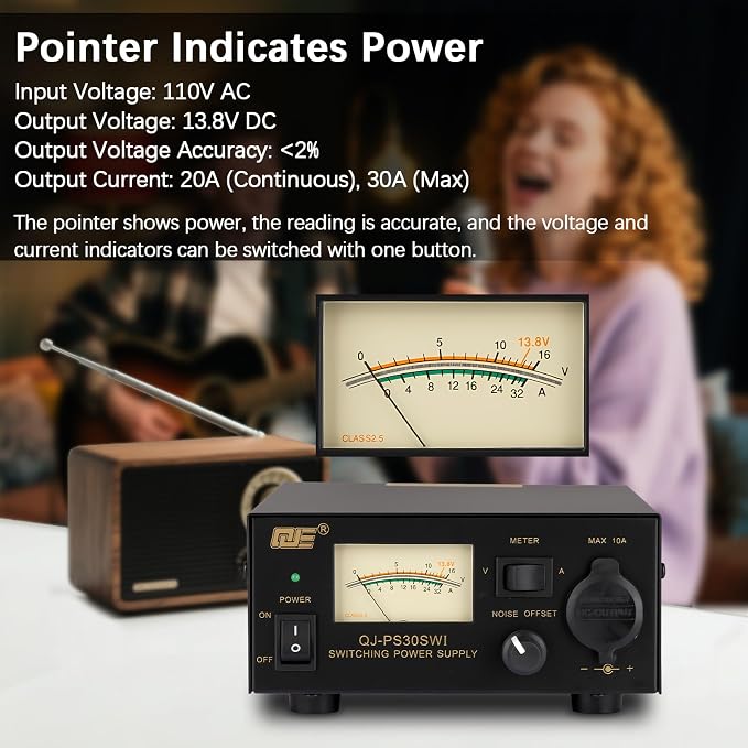 13.8V 30A DC Power Supply for Ham Radio,Regulated Bench Power Supply with Noise Offset,Analog Lab AC to DC Switching Converter,Cigarette Plug Socket,Powering CB VHF UHF HAM Amateur Radio