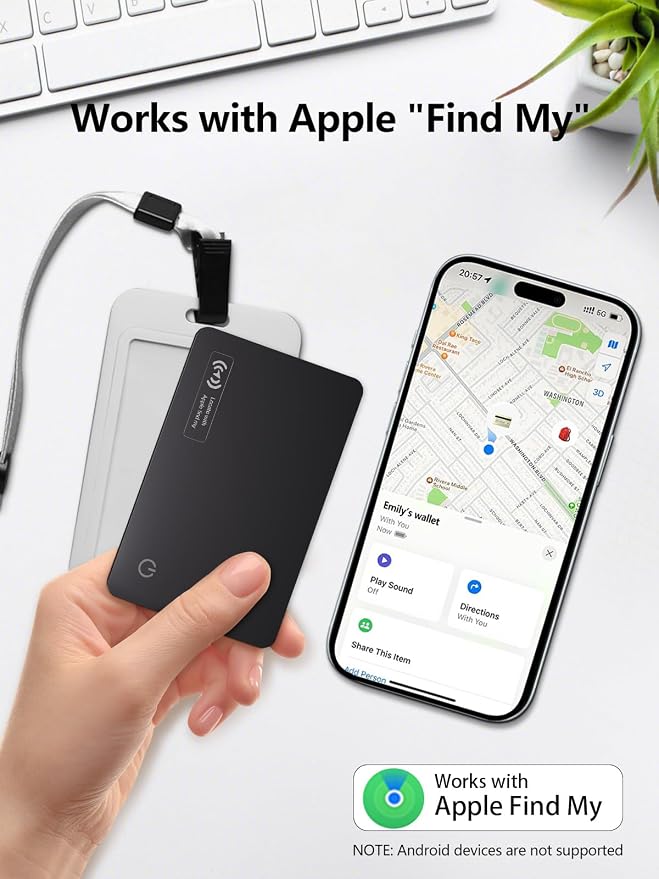 Wallet Tracker Card Work with Apple Find My, Ultra-Slim Rechargeable Tracking Card Credit Card Tracker for Wallet, Luggage, Passport (for iOS, 1 Pack)