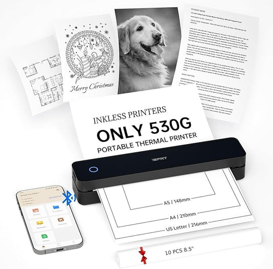 iDPRT Portable Printer Wireless for Travel, Inkless Bluetooth Thermal Printers for Home,Office,Vehicles,Supports 8.5" x 11" US Letter&A4 A5 Size,Compatible with Android and iOS Phones&PC