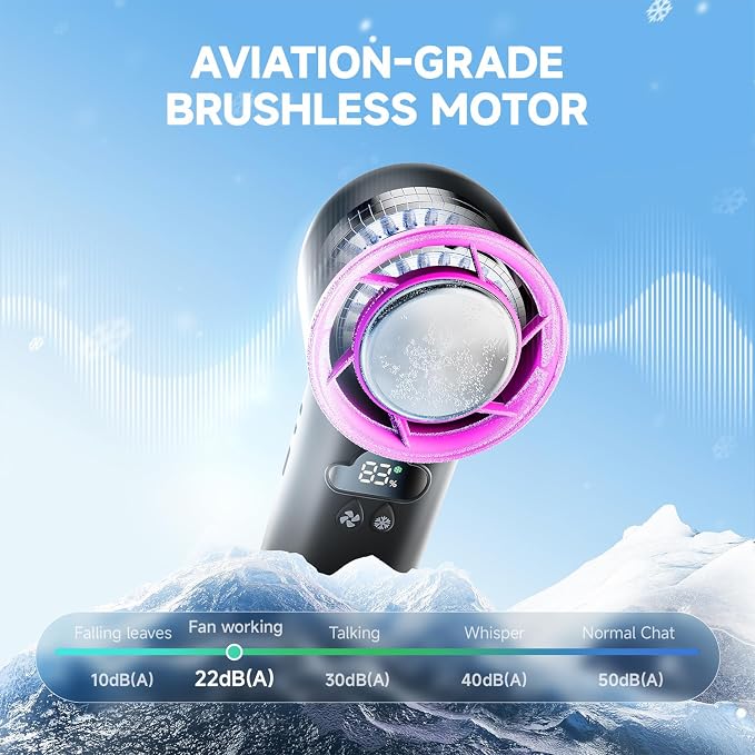 Portable Handheld Mini Turbo Fan, [100 Speeds & 15000RPM Coldest Turbo Hand Fan] 24h Max Cooling, Rechargeable Mini Pocket Fan, LED Display Collapsible Personal Fan for Travel, Office (Grey)