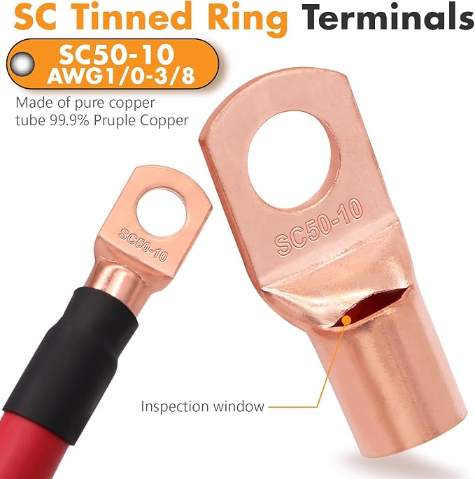 Jeemiter 1/0 Gauge Wire CCA Copper Clad Aluminum (20FT Red) - Battery Cable,Power/Ground Cable for Car Amplifier,Big 3 Upgrade,Auto with Lug Terminal Connectors & 3:1Heat Shrink Tubing