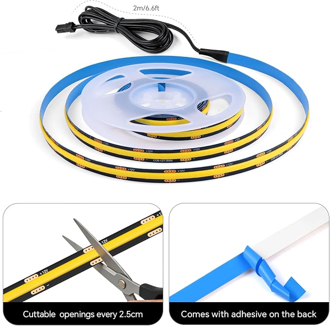 10PCs LED Recessed Lighting Kit,12V 3.3Ft Self-Adhesive Black COB LED Strip Lights with 100W Adapter,4000k Touch Dimmable Cabinet Light for Wood Slat Wall Panels, Headboards, Shelf, Home Decor