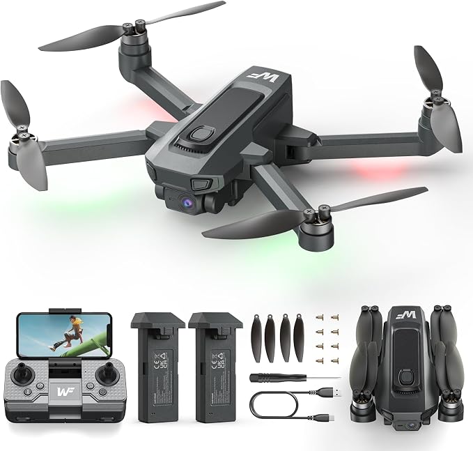 WeFone WF20 Drone with 1080P FPV Camera for Beginners, Foldable RC Quadcopter with Brushless Motor, Headless Mode, Adjustable Speed, One Key Take-off/Landing, Flight Path, 2 Batteries, Black