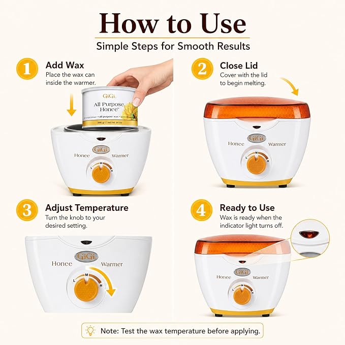 GiGi Wax Warmer for Hair Removal, Face and Body Depilatory Kit with All-Purpose Honee Wax and 10 Collars, Adjustable Temperature, 14 oz