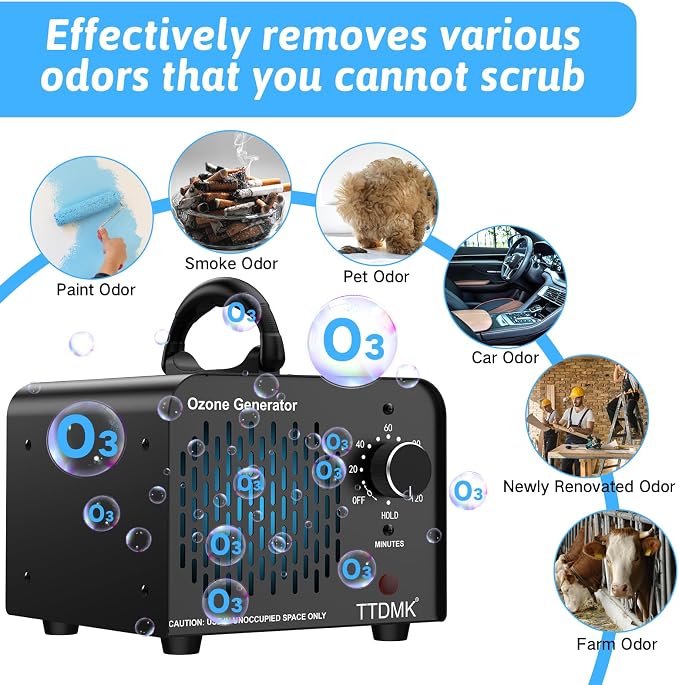 Ozone Generator 98,000mg/h, Commercial Ozone Machine Odor Removal, High Capacity Ozone Machine, Home Ozone Generator for Car, Home, Smoke, Pet, etc (Black) - by TTDMK